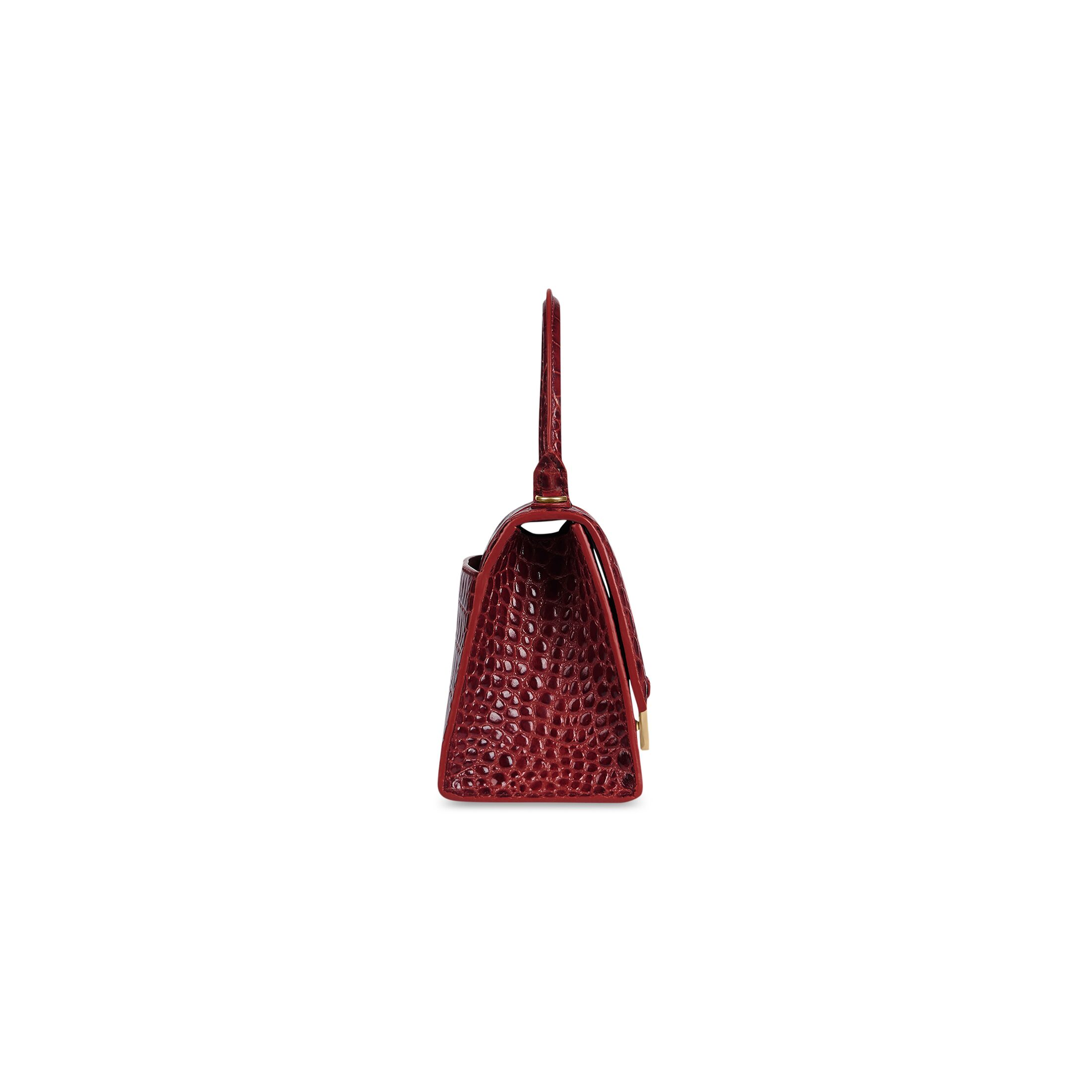 WOMEN'S HOURGLASS SMALL HANDBAG CROCODILE EMBOSSED IN DARK RED